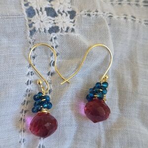 Chic Gold and Pink Earrings with Blue Accents